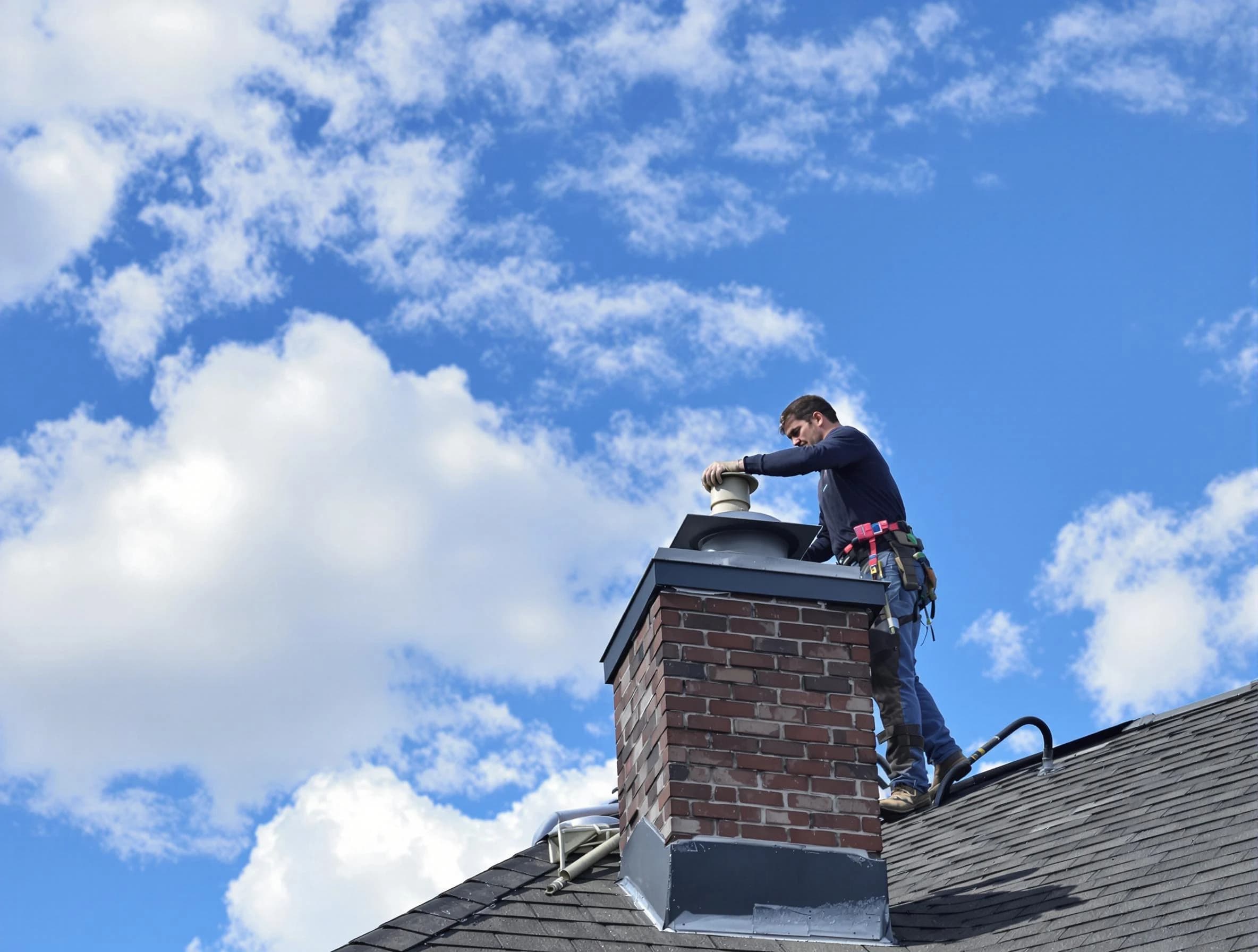 Woburn Chimney Sweep installing a sturdy chimney cap in Woburn, MA