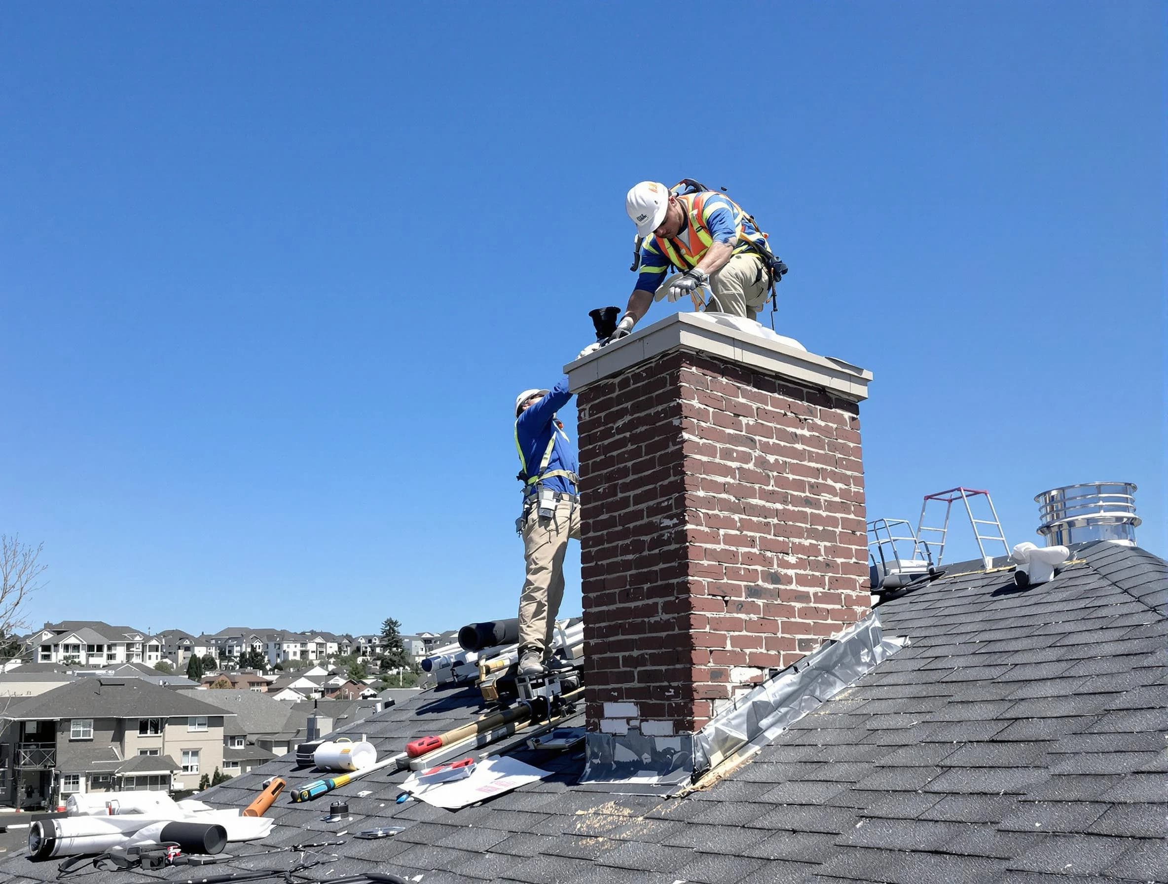 Woburn Chimney Sweep repairing a chimney crown in Woburn, MA