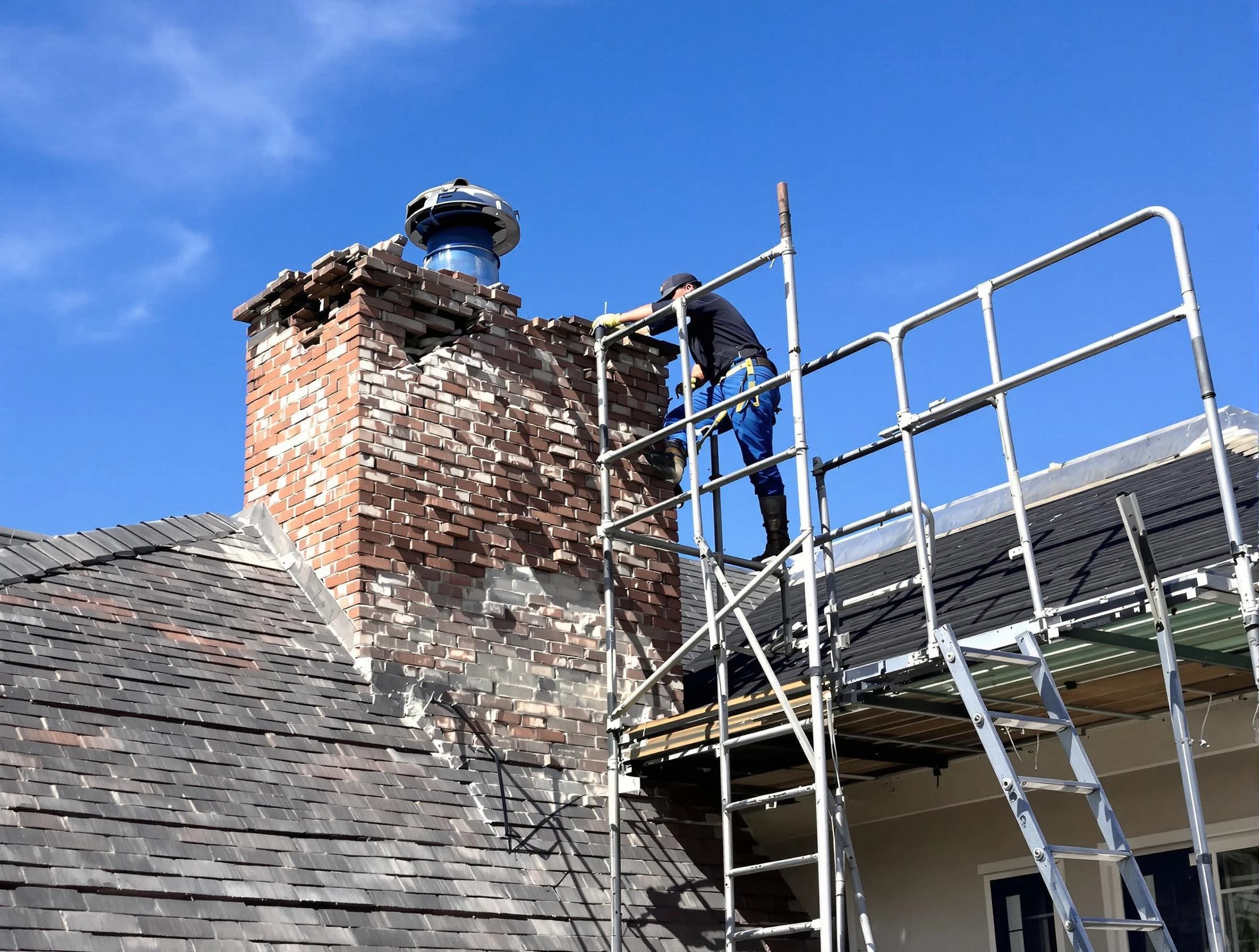 Rebuilding a chimney structure by Woburn Chimney Sweep in Woburn, MA