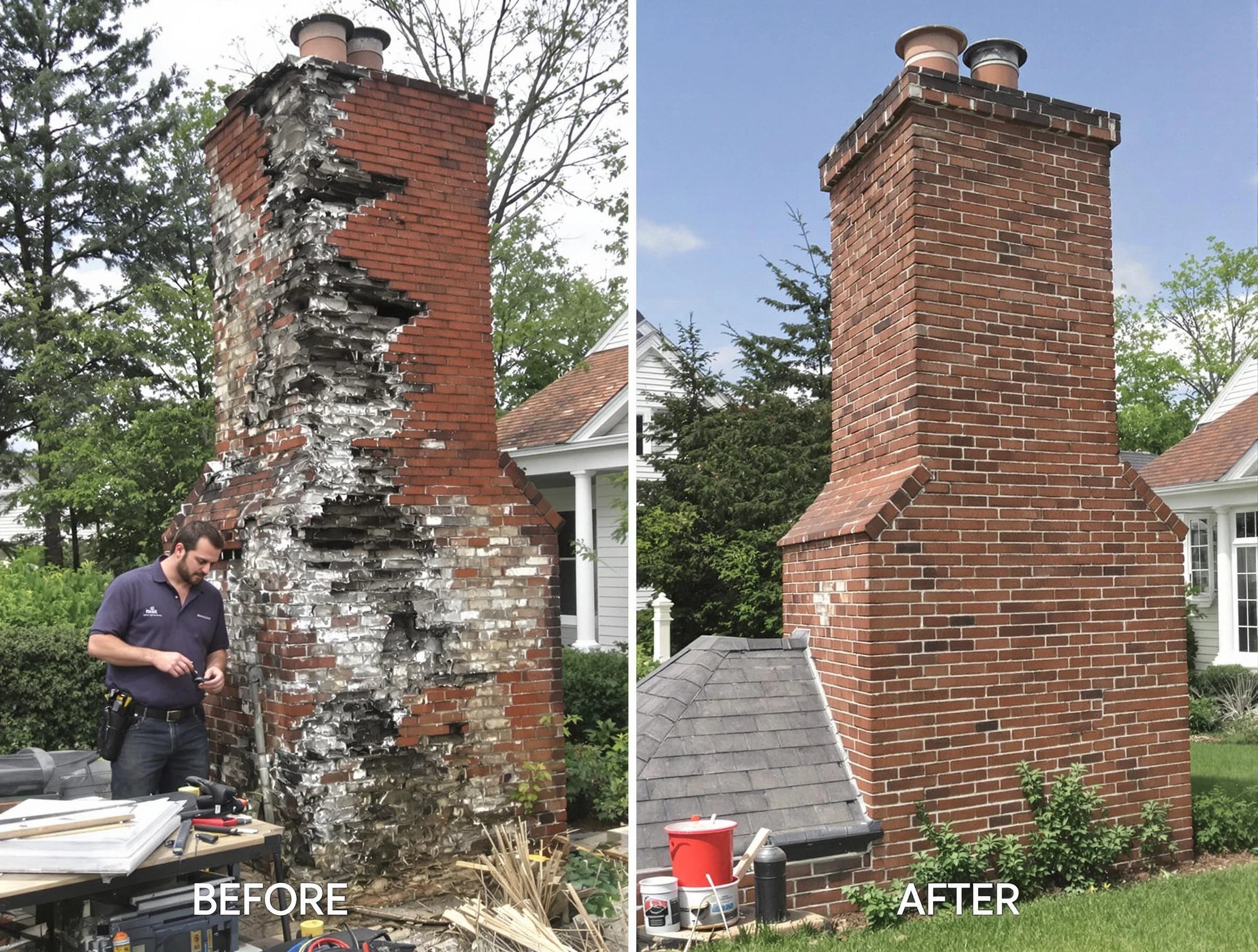 Woburn Chimney Sweep performing a full chimney restoration in Woburn, MA
