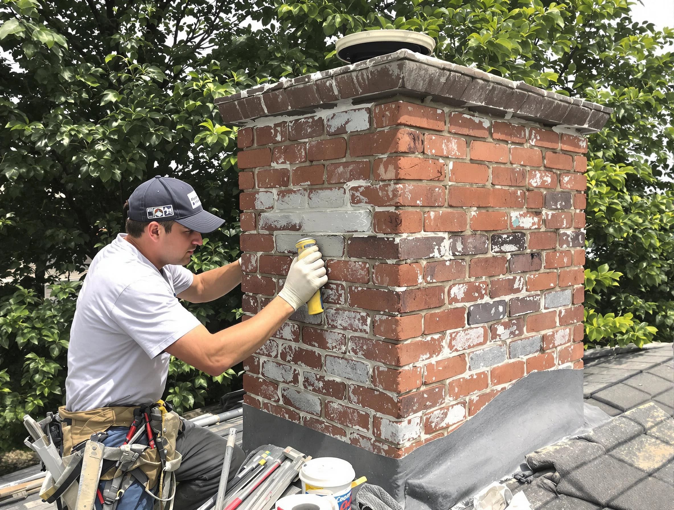 Woburn Chimney Sweep restoring an aging chimney in Woburn, MA
