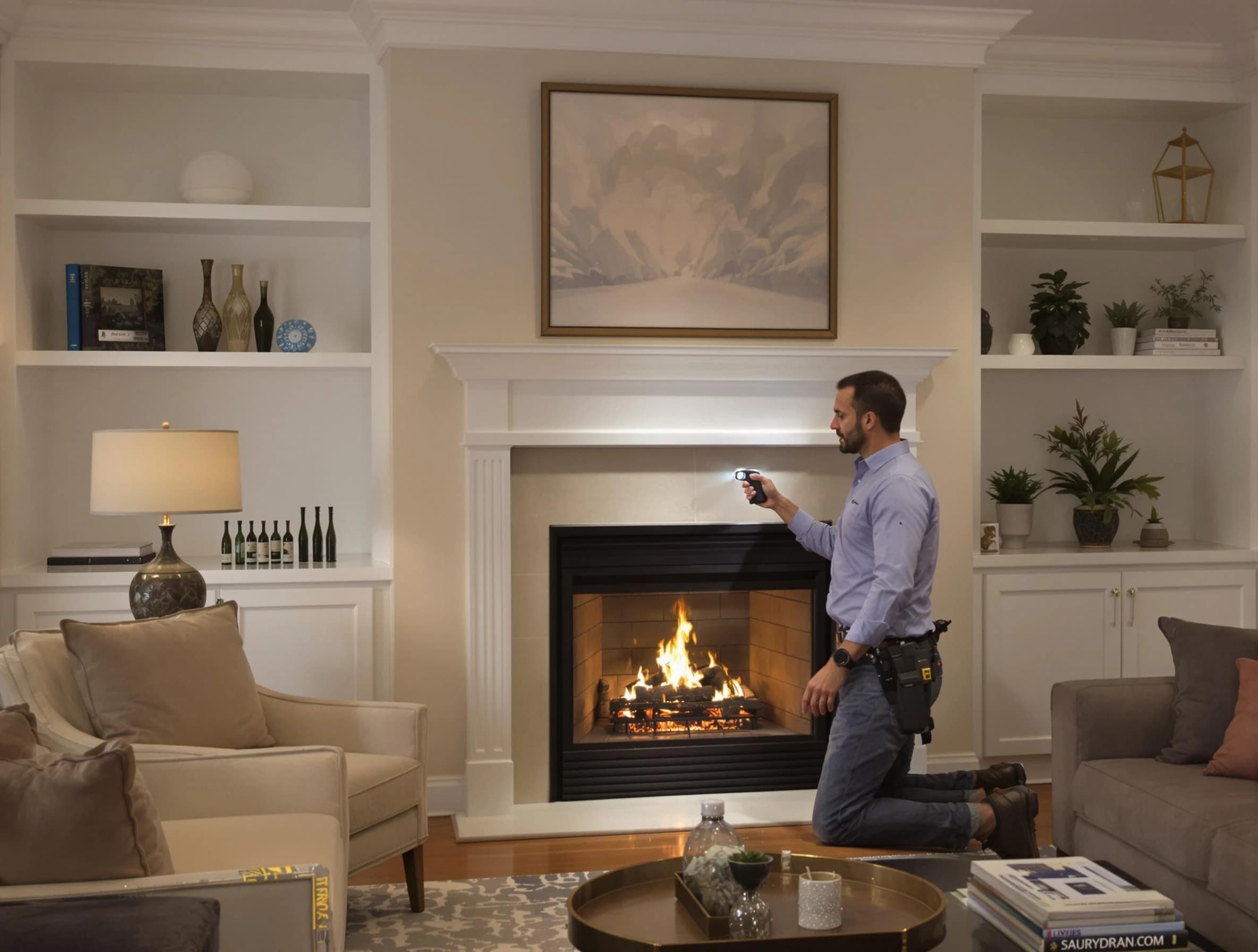 Woburn Chimney Sweep conducting a fireplace safety inspection in Woburn, MA