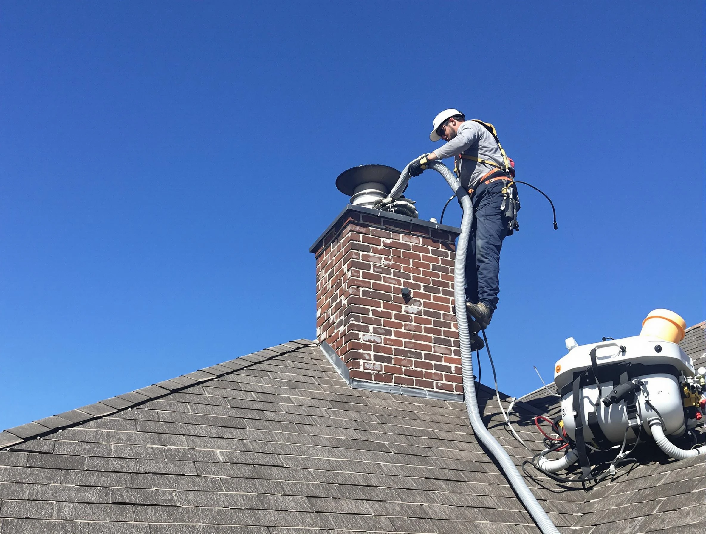Dedicated Woburn Chimney Sweep team member cleaning a chimney in Woburn, MA