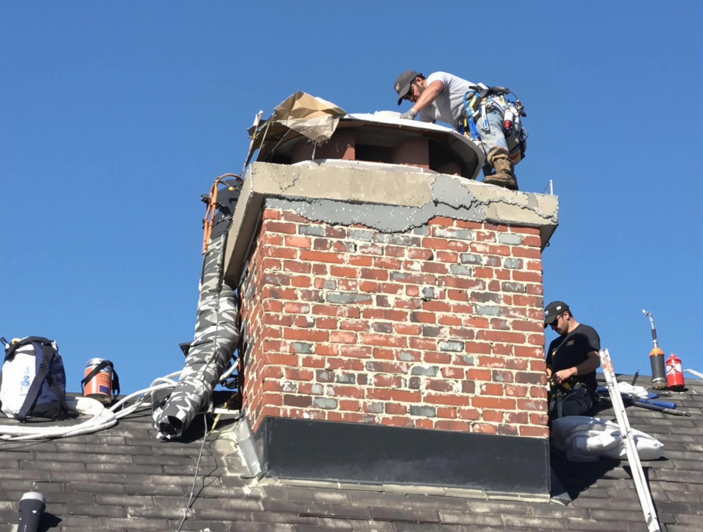 Woburn Chimney Sweep installing a custom chimney crown in Woburn, MA