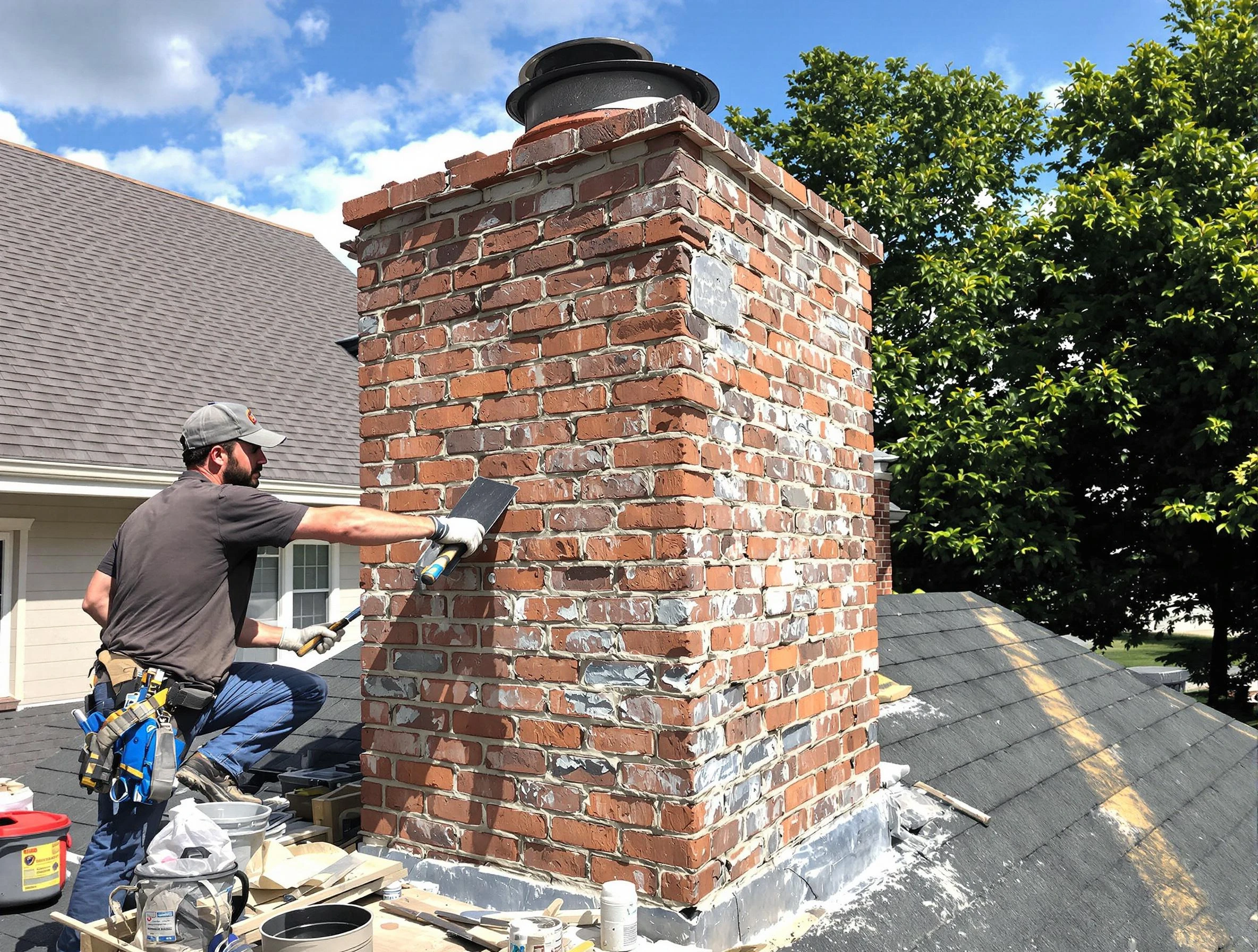 Completed chimney rebuild by Woburn Chimney Sweep in Woburn, MA